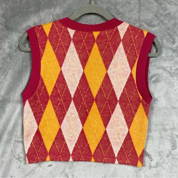 Zara Argyle V Neck Knit Sweater Vest Size S Crop Academia - Picture 3 of 7